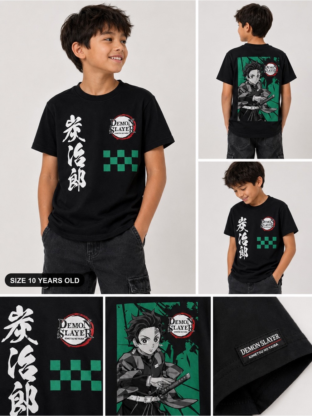 Demon Slayer Tanjiro Black & Green Short Sleeve Tee